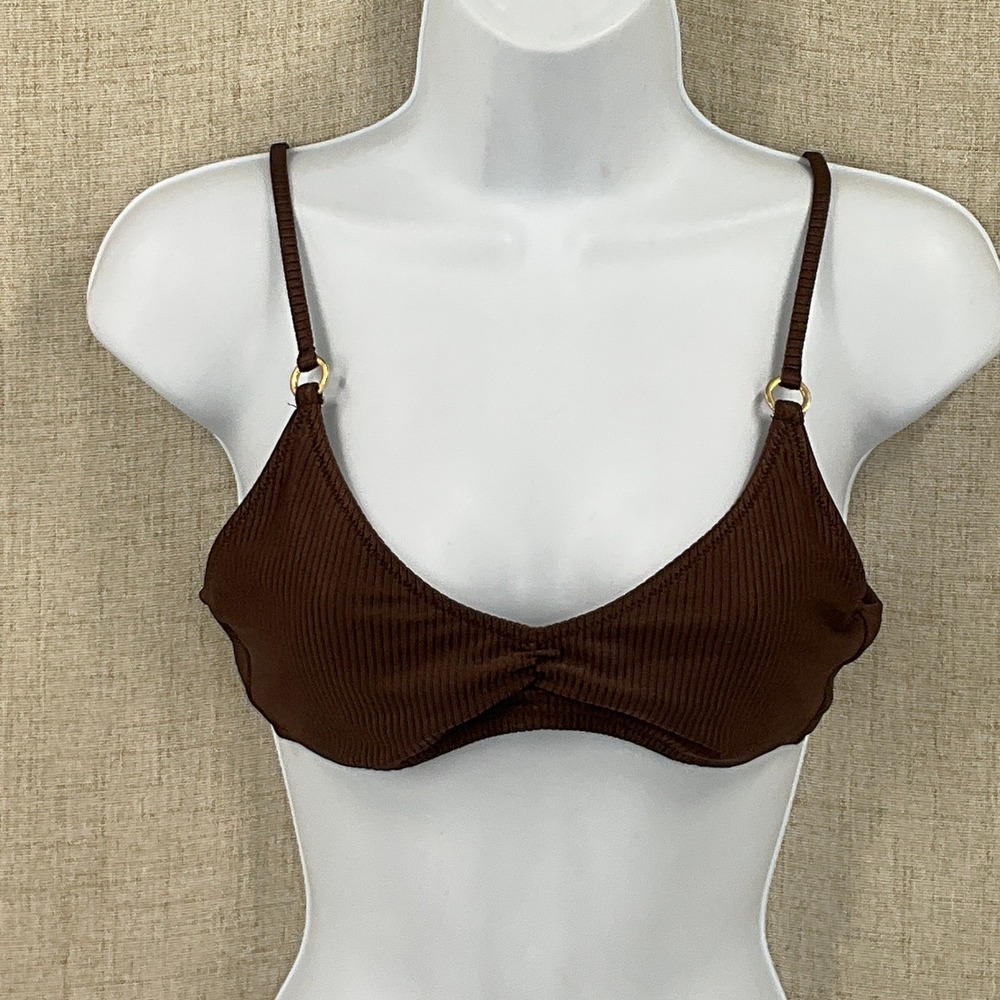 Aerie Bikini Top Womens Medium Brown Ribbed Scoop Neck Real Good Minimalist Boho